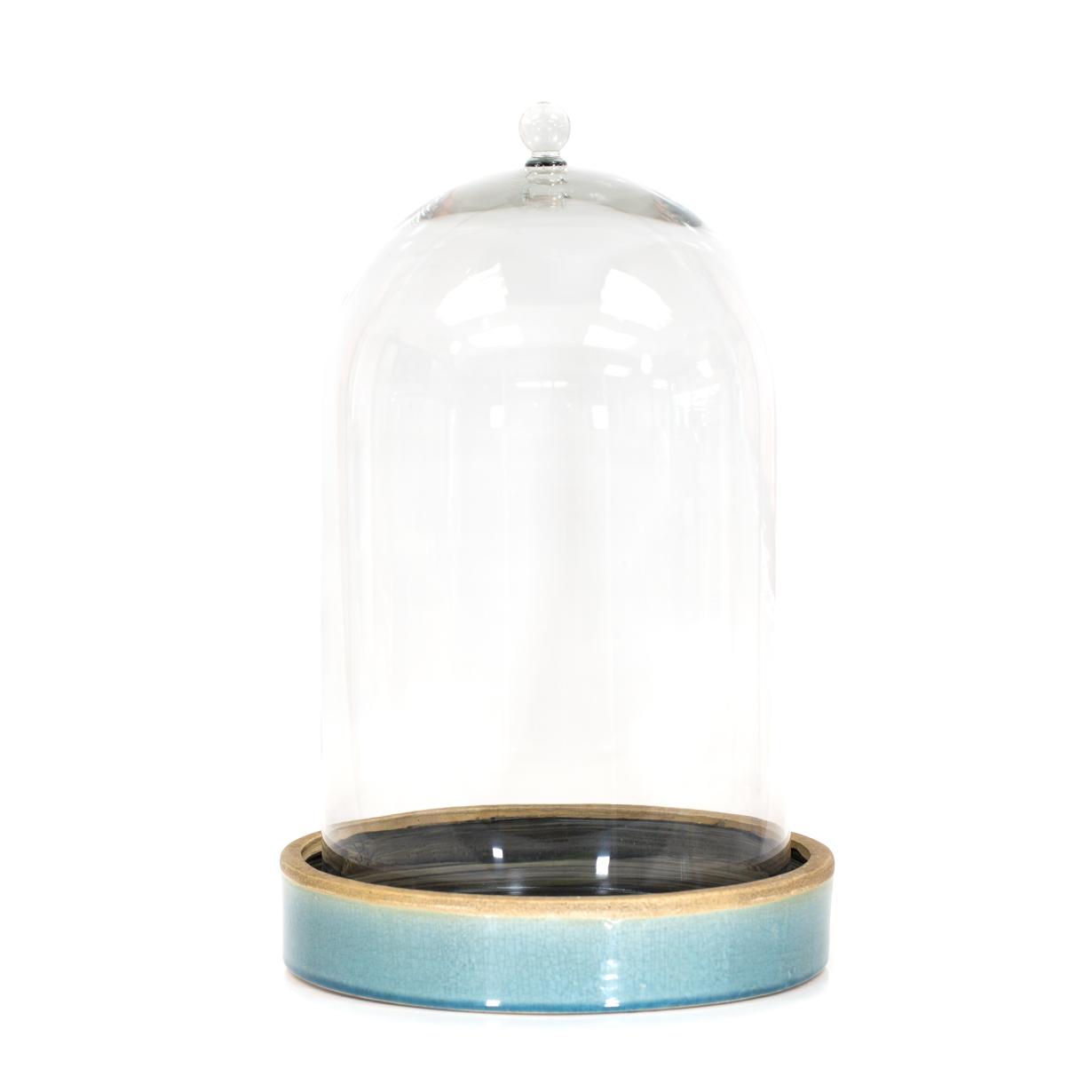 Ceramic Round Tray with Extra Large Cloche (Teal Base, Large)