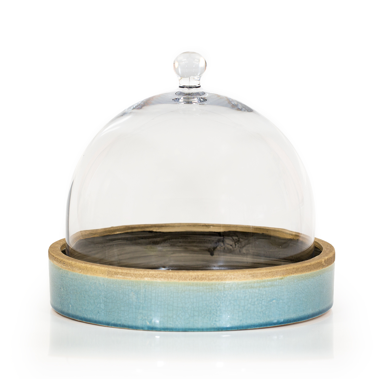 Ceramic Round Tray with Cloche (Teal Base, Large)