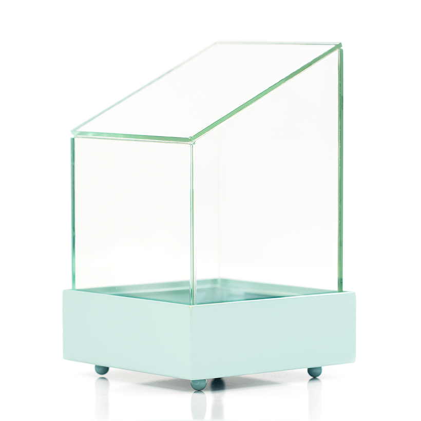 Glass Shed Terrarium in Turquoise Base
