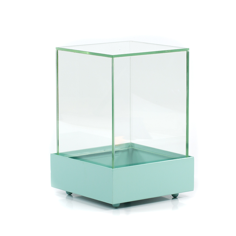 Glass Cube Terrarium in Turquoise Base