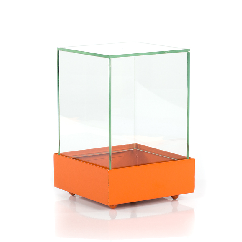 Glass Cube Terrarium in Orange Base