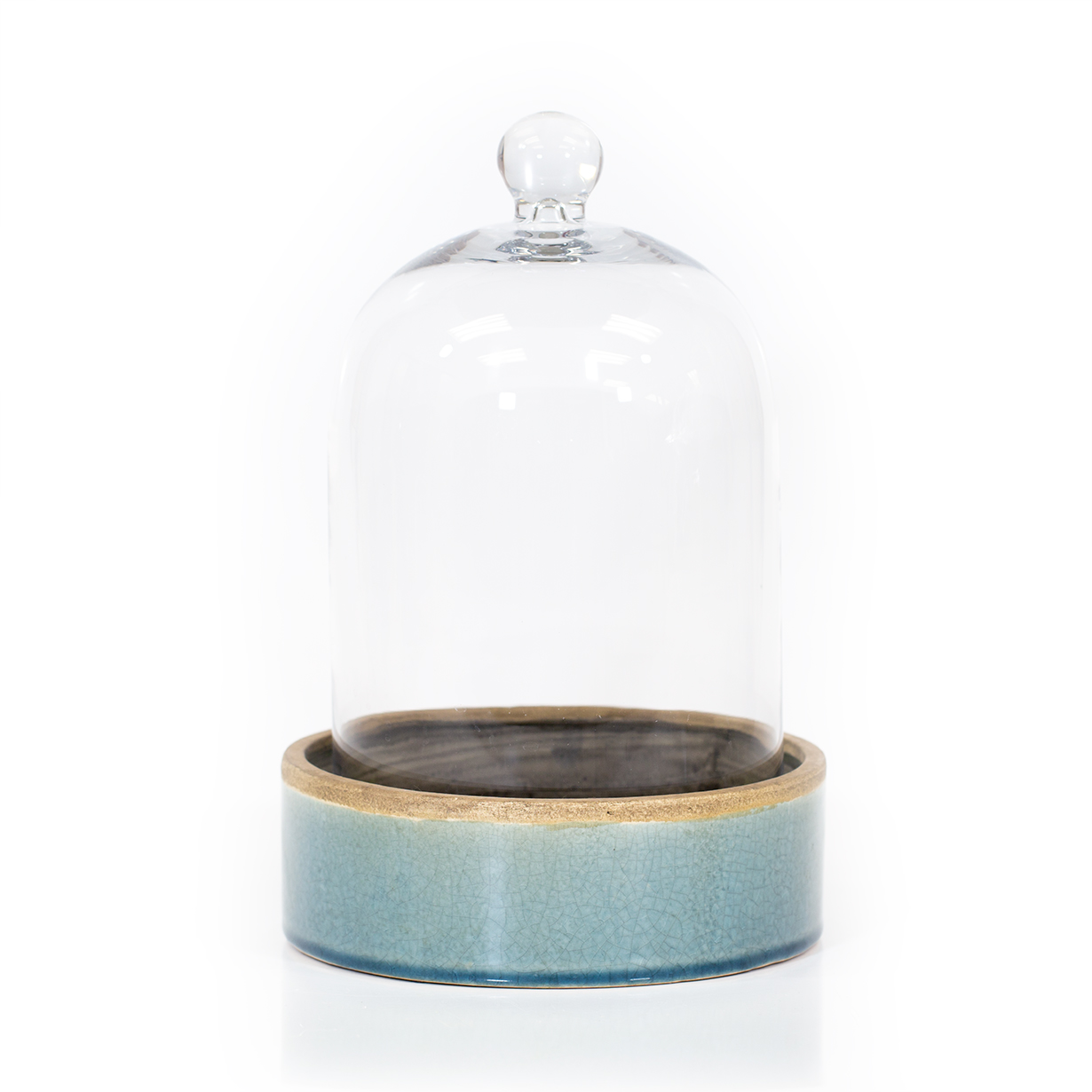 Ceramic Round Tray with Cloche (Teal Base, Small)